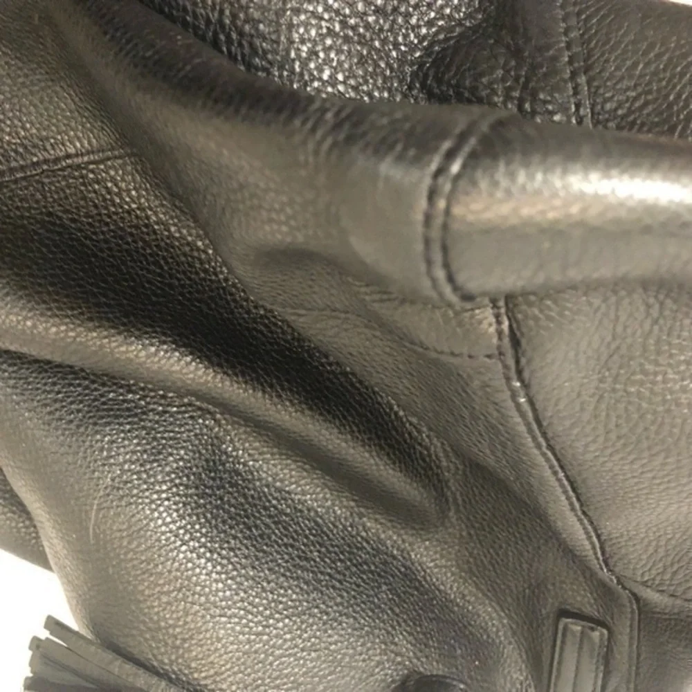 Michael kors black leather tassel tote bag